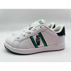 Polo Ralph Lauren Kids Sneakers Size 9 White Polo Bear Logo Lace Up Casual Shoes